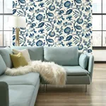 York Wallcoverings Watercolor Jacobean Blue & White Wallpaper | Wallpaper Twins York Wallcoverings Watercolor Jacobean Blue & White Wallpaper - SKU AT7021