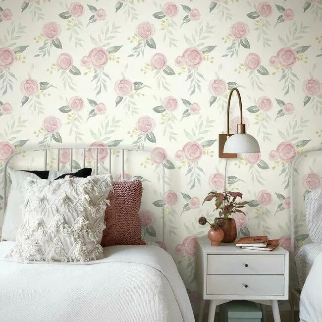 York Wallcoverings Watercolor Roses Pink Wallpaper - SKU MK1125