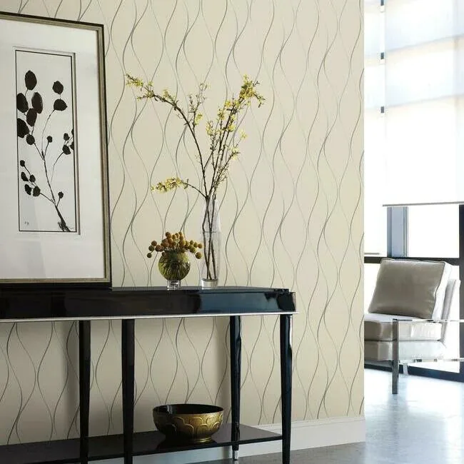 York Wallcoverings Wavy Stripe Beige Metallic Wallpaper | Wallpaper Twins York Wallcoverings Wavy Stripe Beige Metallic Wallpaper - SKU Y6201404