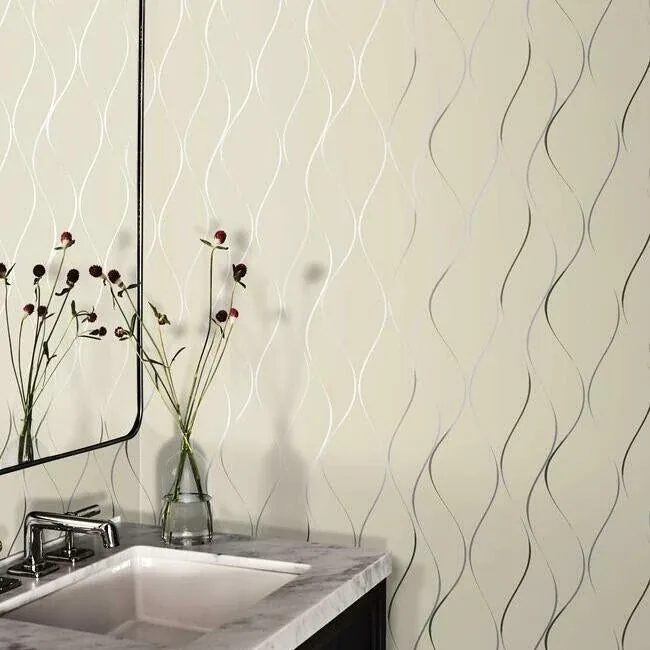 York Wallcoverings Wavy Stripe Beige Metallic Wallpaper | Wallpaper Twins York Wallcoverings Wavy Stripe Beige Metallic Wallpaper - SKU Y6201404