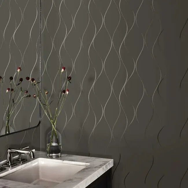 York Wallcoverings Wavy Stripe Black Metallic Wallpaper | Wallpaper Twins York Wallcoverings Wavy Stripe Black Metallic Wallpaper - SKU Y6201405