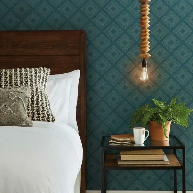 York Wallcoverings Weekends Diamond Sketch Teal Wallpaper - SKU ME1577