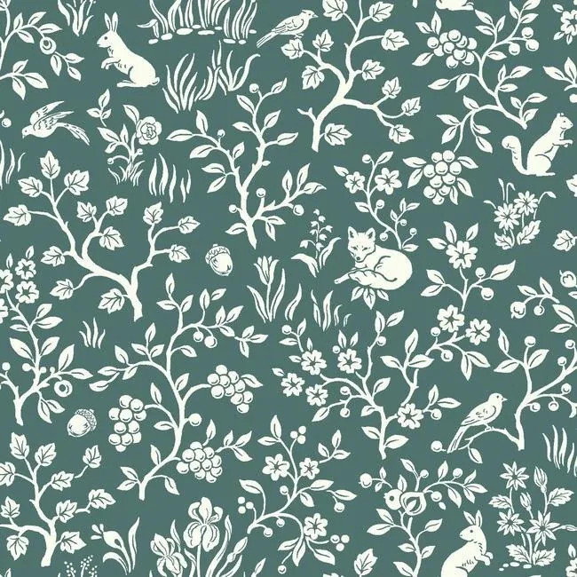 York Wallcoverings Weekends Fox & Hare Teal Wallpaper - SKU ME1574