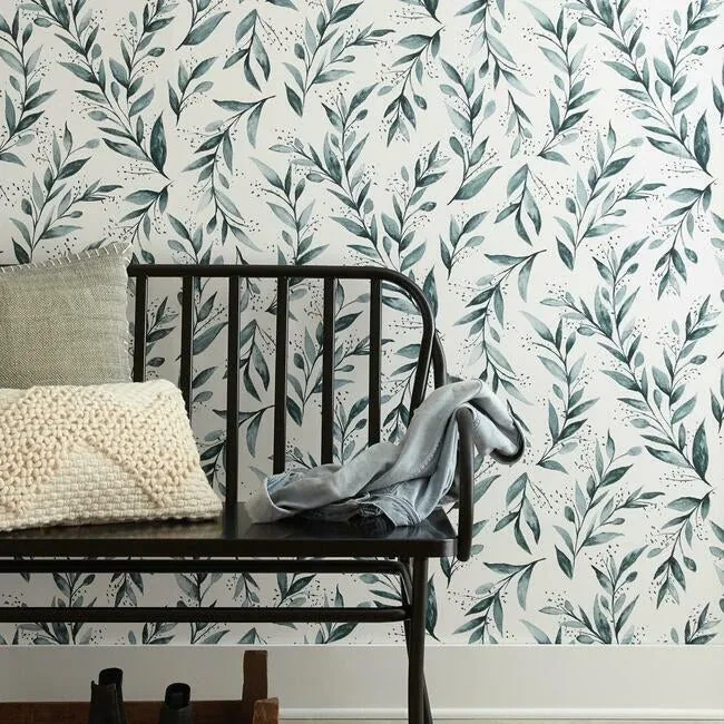 York Wallcoverings Weekends Olive Branch Teal Wallpaper - SKU ME1536