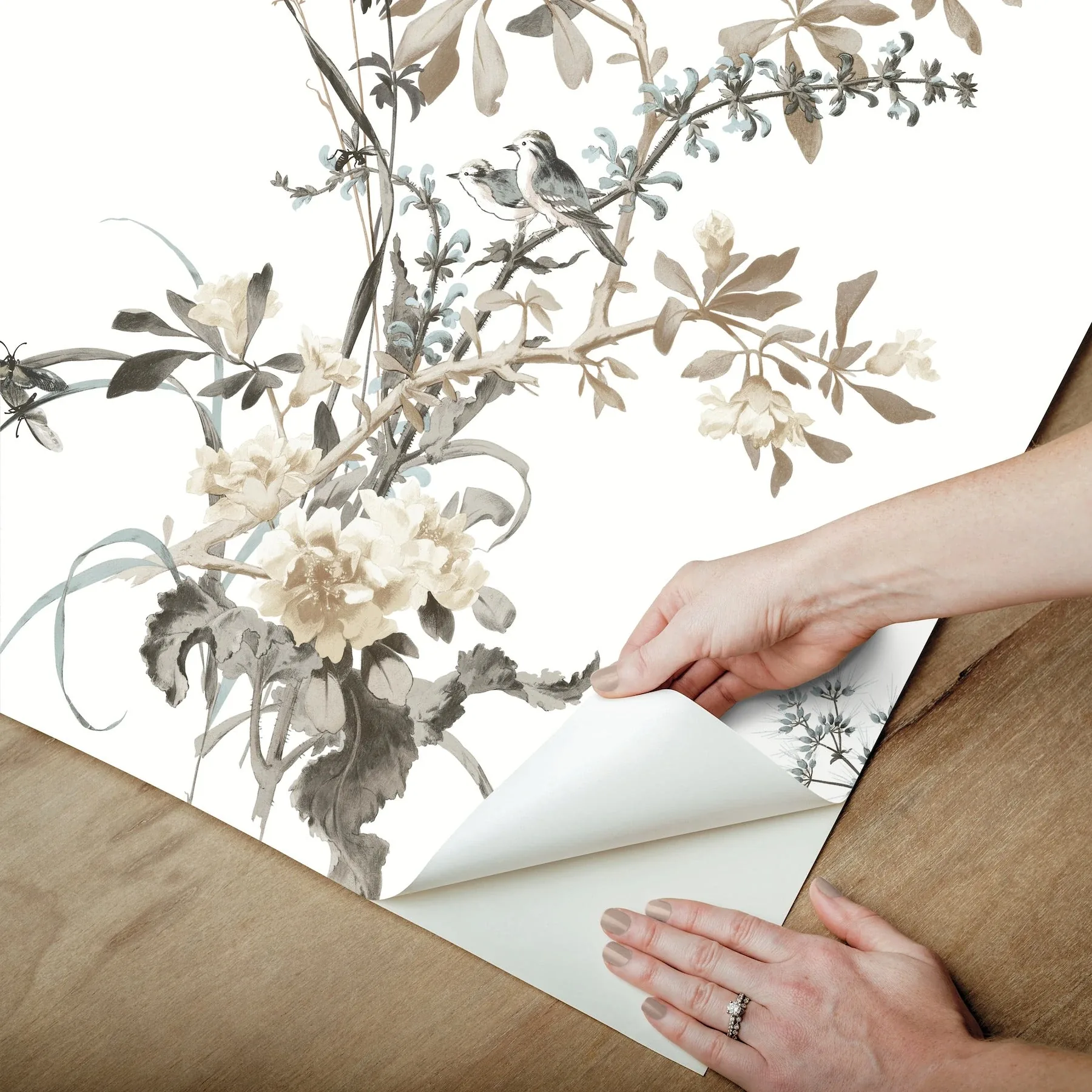 York Wallcoverings Wild Flowers Neutral Peel & Stick Wallpaper - SKU PSW1365RL