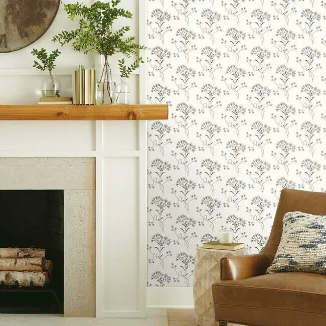 York Wallcoverings Wildflower Black & White Wallpaper - SKU ME1515