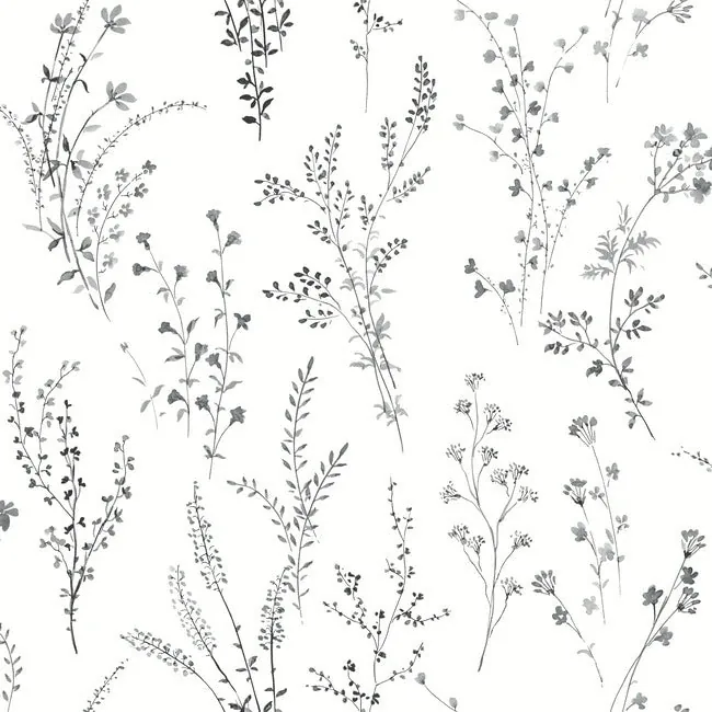 York Wallcoverings Wildflower Sprigs Black & White Peel & Stick Wallpaper - SKU PSW1522RL
