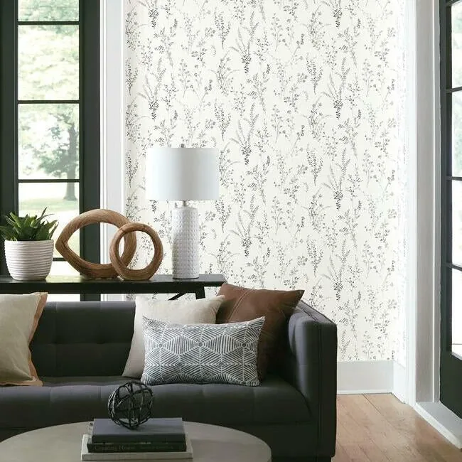 York Wallcoverings Wildflower Sprigs Black & White Wallpaper - SKU FH4026