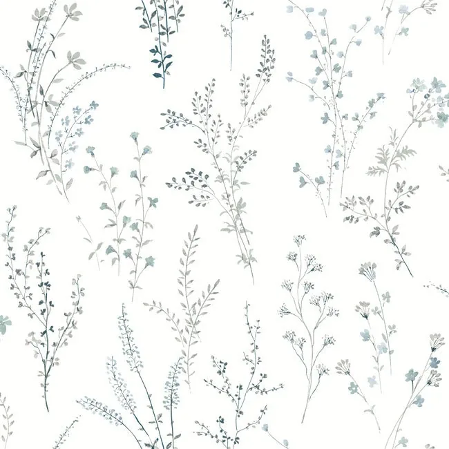 PSW1523RL | Wildflower Sprigs Blue & Green Peel & Stick Wallpaper