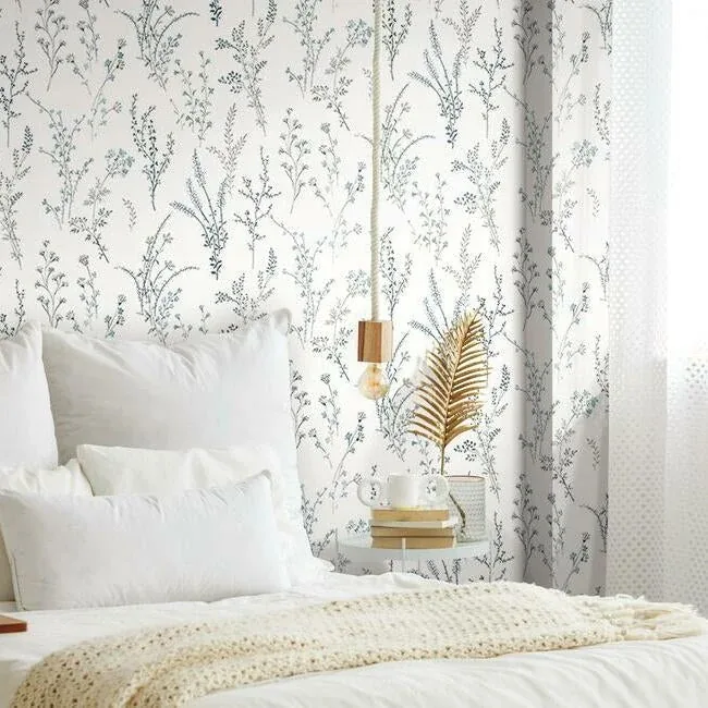 York Wallcoverings Wildflower Sprigs Blue & Green Wallpaper - SKU FH4027