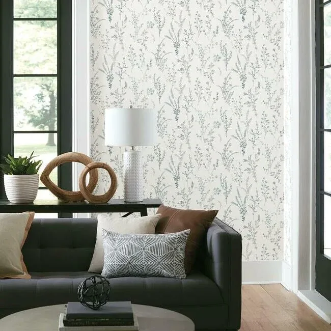 York Wallcoverings Wildflower Sprigs Blue & Green Wallpaper - SKU FH4027