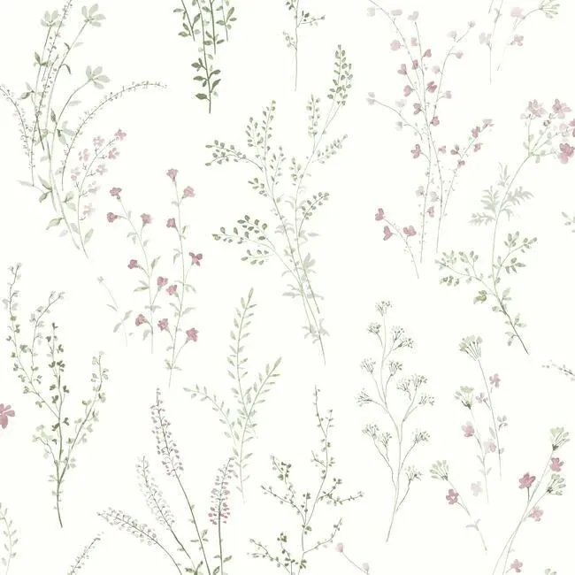 York Wallcoverings Wildflower Sprigs Pink & Green Wallpaper - SKU FH4028