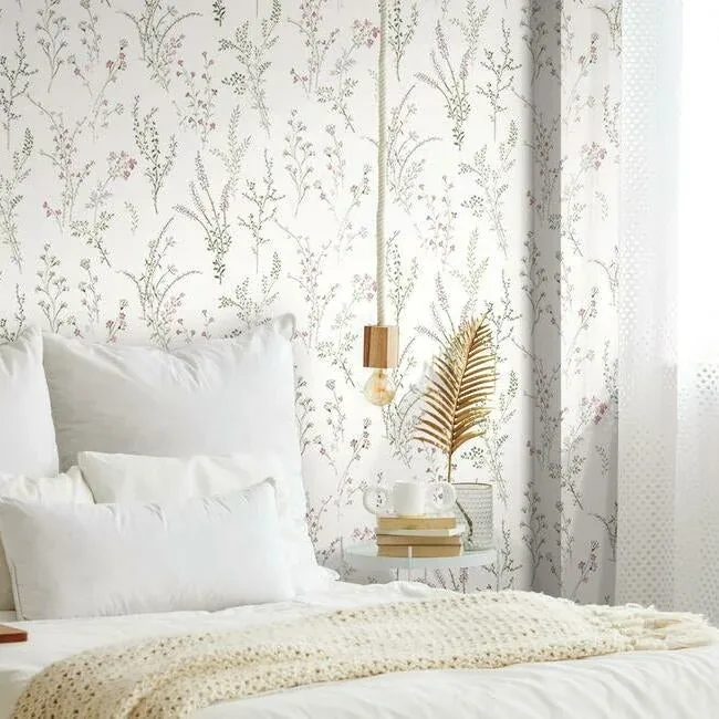 York Wallcoverings Wildflower Sprigs Pink & Green Wallpaper - SKU FH4028