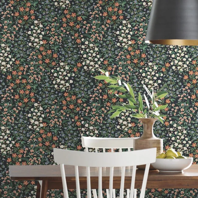York Wallcoverings Wildwood Garden Black & Red Wallpaper - SKU RP7378