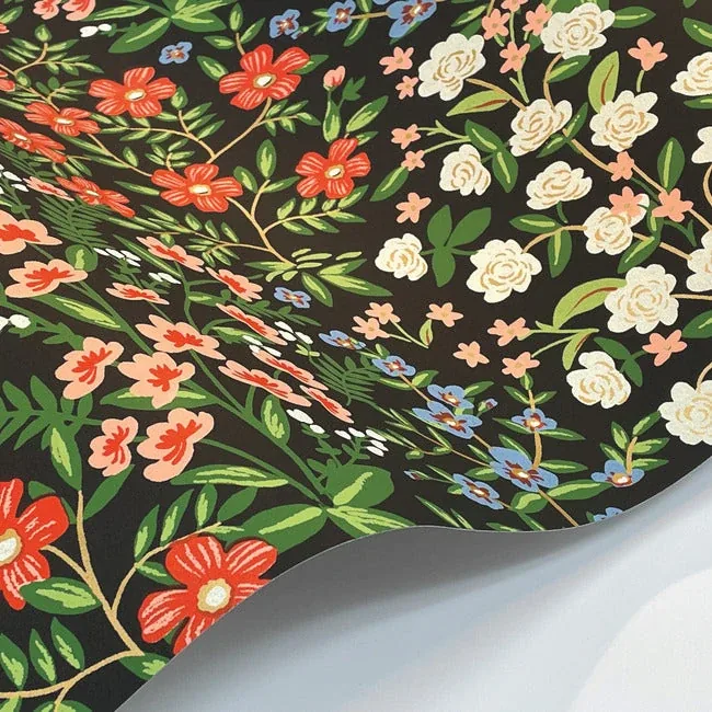 York Wallcoverings Wildwood Garden Black & Red Wallpaper - SKU RP7378