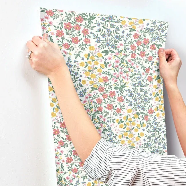 York Wallcoverings Wildwood Garden White & Pink Wallpaper - SKU RP7377