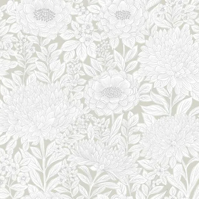 York Wallcoverings Wood Block Blooms Taupe & Silver Wallpaper - SKU BW3922