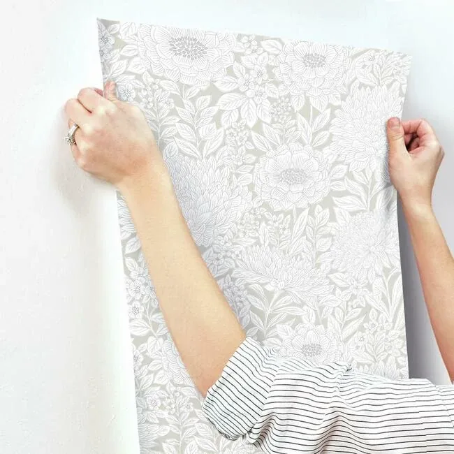 York Wallcoverings Wood Block Blooms Taupe & Silver Wallpaper - SKU BW3922