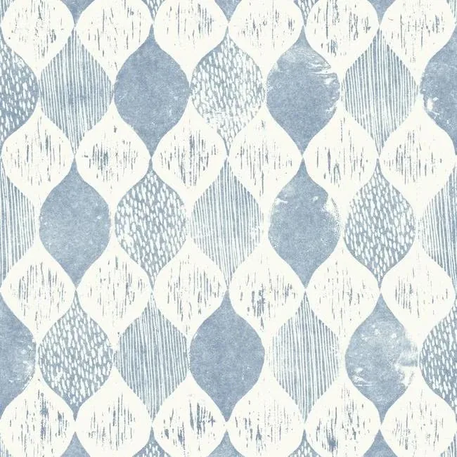York Wallcoverings Woodblock Blue Wallpaper - SKU ME1568