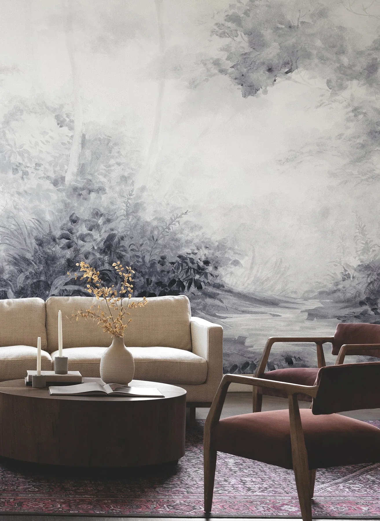York Wallcoverings Woodland Black & White Wall Mural | Wallpaper Twins York Wallcoverings Woodland Black & White Wall Mural - SKU MF4808M