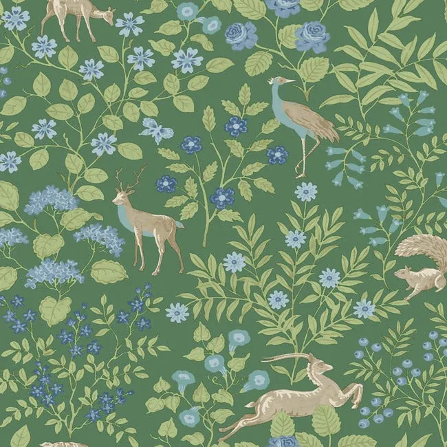 PSW1437RL | Woodland Floral Meadow Green Peel & Stick Wallpaper