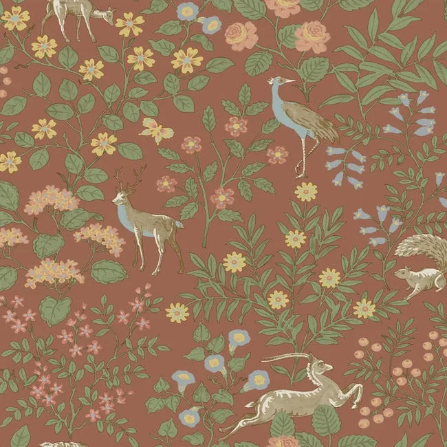 York Wallcoverings Woodland Floral Rust Peel & Stick Wallpaper - SKU PSW1438RL