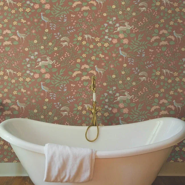 York Wallcoverings Woodland Floral Rust Peel & Stick Wallpaper - SKU PSW1438RL