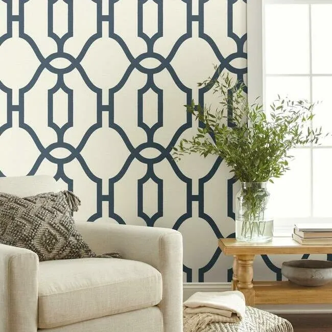 York Wallcoverings Woven Trellis Federal Blue Wallpaper - SKU ME1552