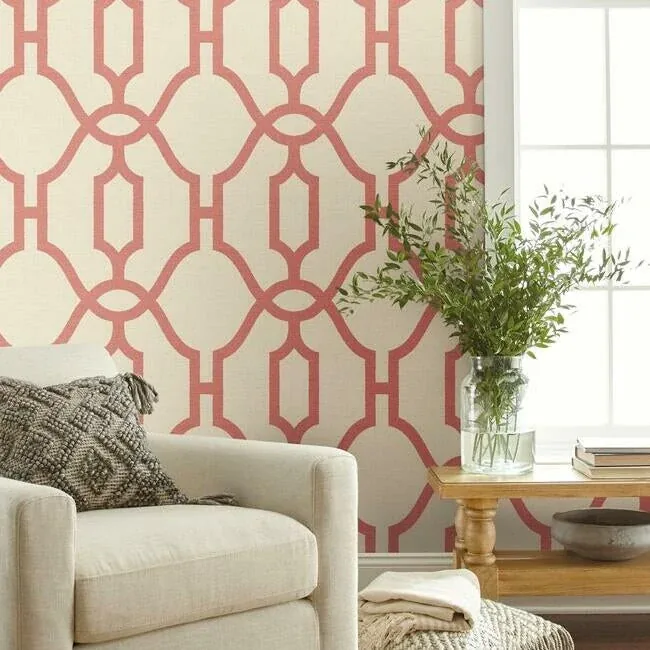 York Wallcoverings Woven Trellis Pompian Red Wallpaper - SKU ME1556