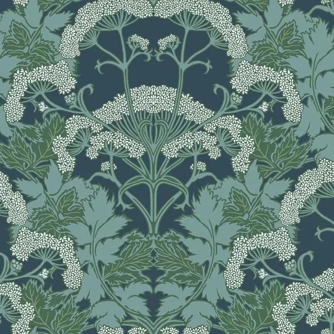 York Wallcoverings Yarrow Nouveau Blue & Green Wallpaper - SKU NV5558