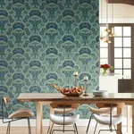 York Wallcoverings Yarrow Nouveau Blue & Green Wallpaper | Wallpaper Twins York Wallcoverings Yarrow Nouveau Blue & Green Wallpaper - SKU NV5558