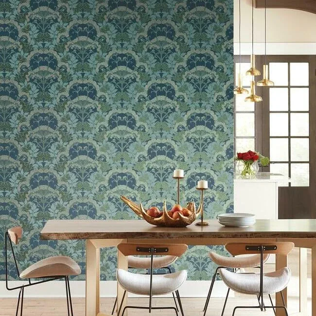 York Wallcoverings Yarrow Nouveau Blue & Green Wallpaper - SKU NV5558