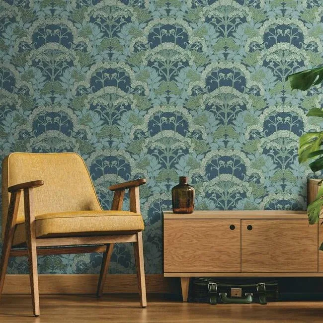 York Wallcoverings Yarrow Nouveau Blue & Green Wallpaper | Wallpaper Twins York Wallcoverings Yarrow Nouveau Blue & Green Wallpaper - SKU NV5558