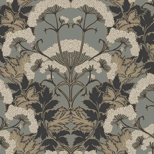 York Wallcoverings Yarrow Nouveau Charcoal & Gold Wallpaper - SKU NV5557