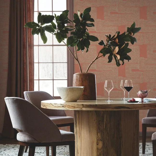 York Wallcoverings Zulu Thread Coral & Glint Wallpaper | Wallpaper Twins York Wallcoverings Zulu Thread Coral & Glint Wallpaper - SKU AG2031
