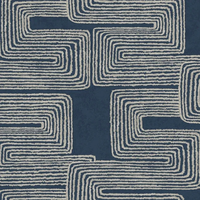 York Wallcoverings Zulu Thread Midnight & Silver Wallpaper - SKU AG2033