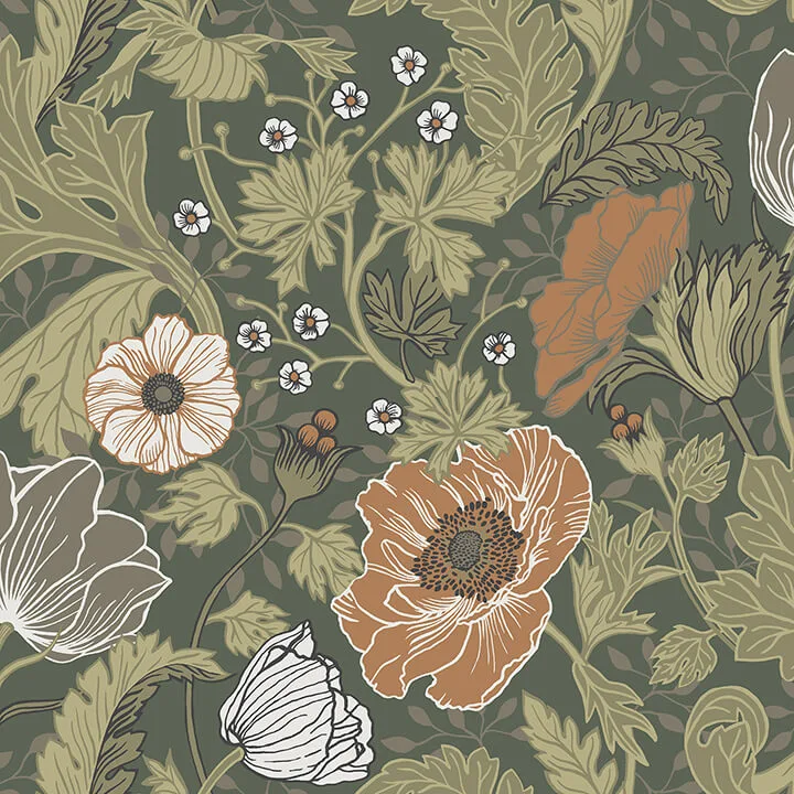 A-Street Prints Anemone wallpaper, color Green, SKU 4080-44104
