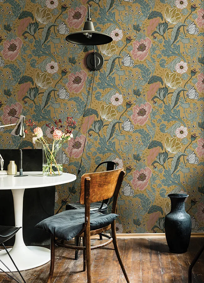 A-Street Prints Anemone wallpaper, color Mustard, SKU 4080-33002