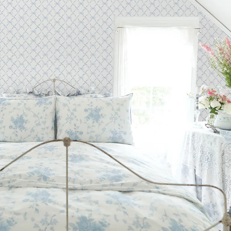A-Street Prints Baby Bow wallpaper, color Blue Bella Ribbon, SKU AST4168