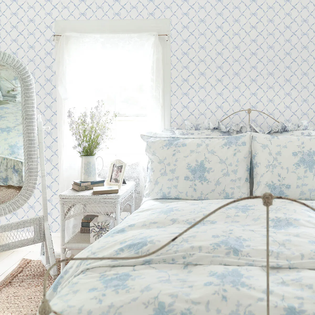 A-Street Prints Baby Bow wallpaper, color Blue Bella Ribbon, SKU AST4168