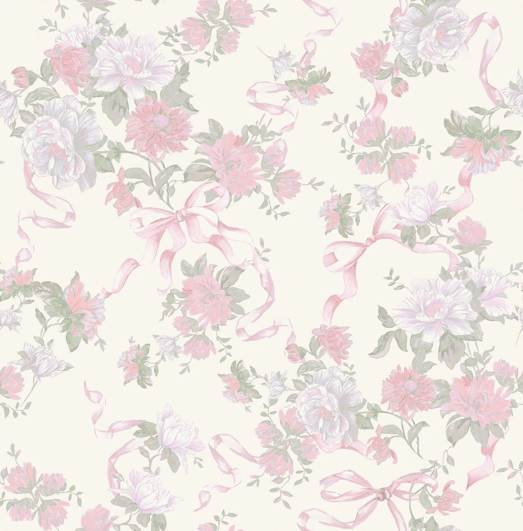A-Street Prints Cabbage Rose Bow wallpaper, color Pretty in Pink, SKU AST4653