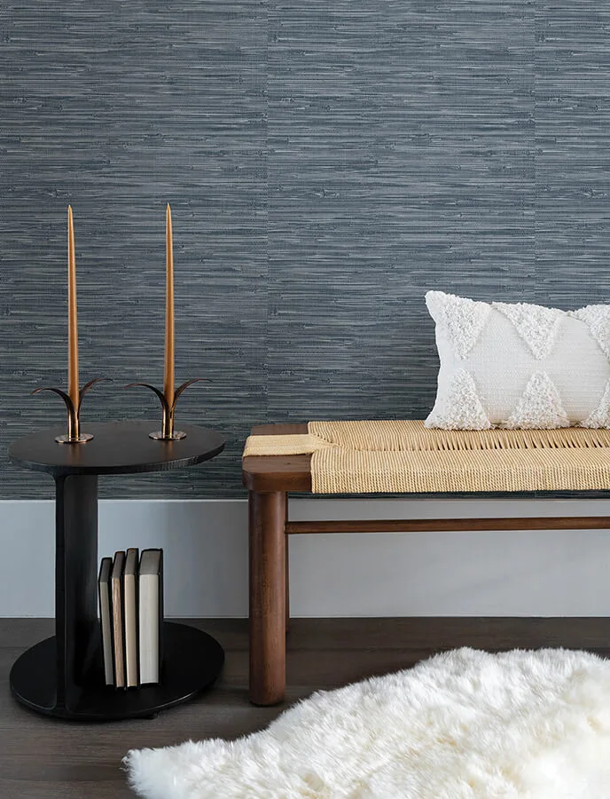 A-Street Prints Exhale Woven Faux Grasscloth wallpaper, color Indigo, SKU 4146-27260