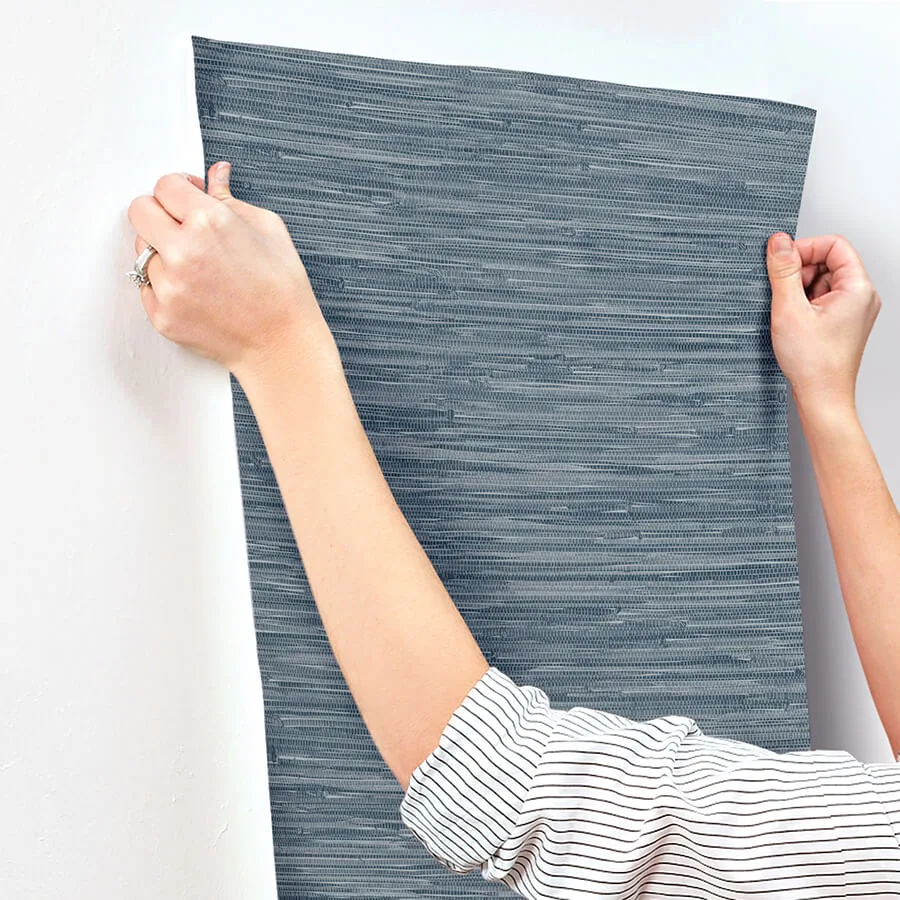A-Street Prints Exhale Woven Faux Grasscloth wallpaper, color Indigo, SKU 4146-27260