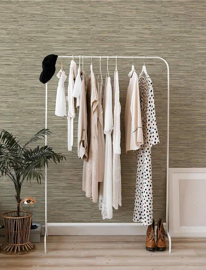 A-Street Prints Exhale Woven Faux Grasscloth wallpaper, color Olive, SKU 4146-27262