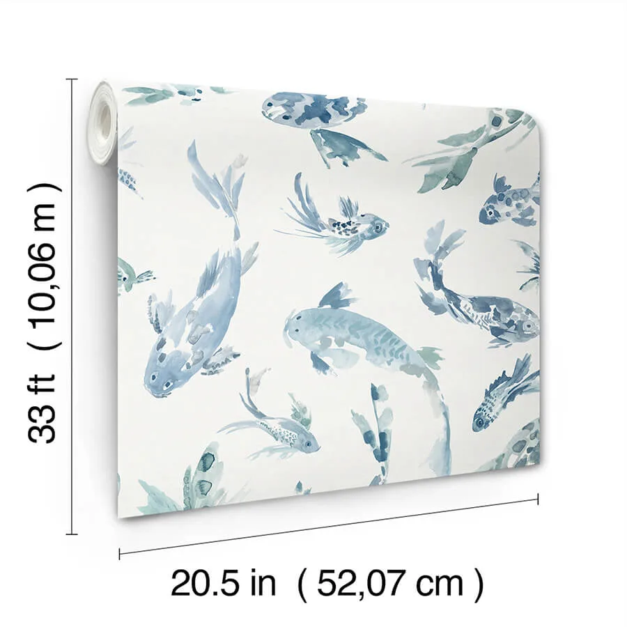 A-Street Prints Koi - Blue Wallpaper | Buy Online A-Street Prints Koi wallpaper, color Blue, SKU 4172-27500