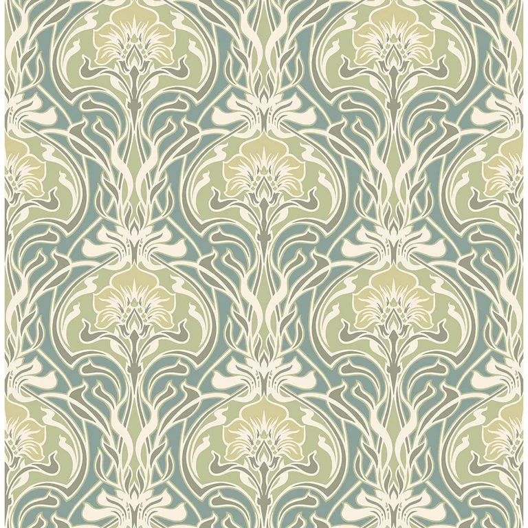A-Street Prints Mucha wallpaper, color Teal, SKU 2970-26151