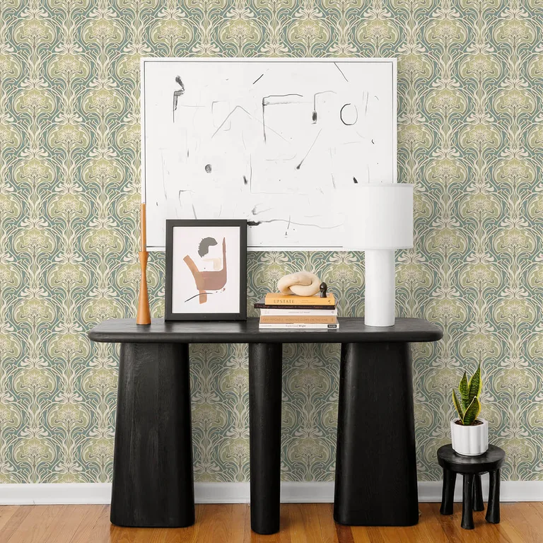 A-Street Prints Mucha wallpaper, color Teal, SKU 2970-26151