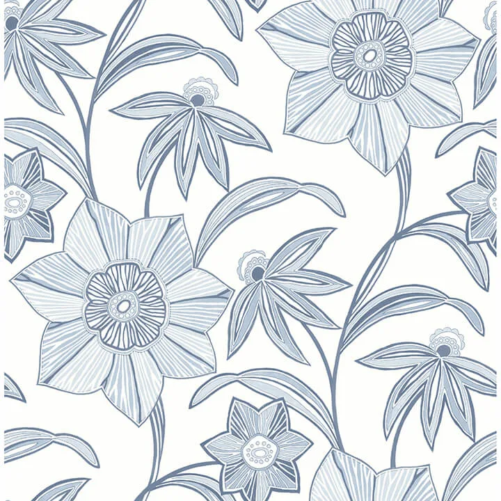 A-Street Prints Star Flower wallpaper, color Blue, SKU 4172-27512