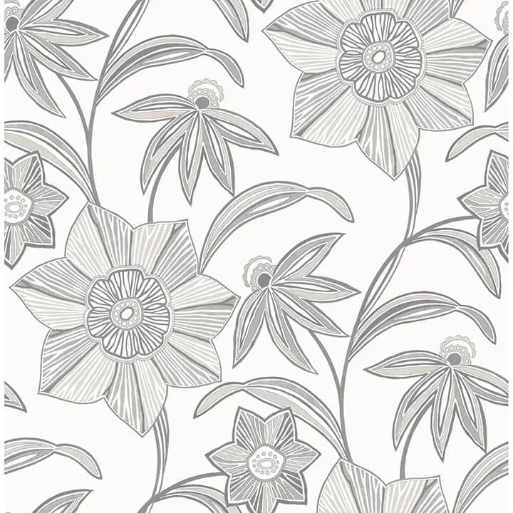 A-Street Prints Star Flower wallpaper, color Charcoal, SKU 4172-27514
