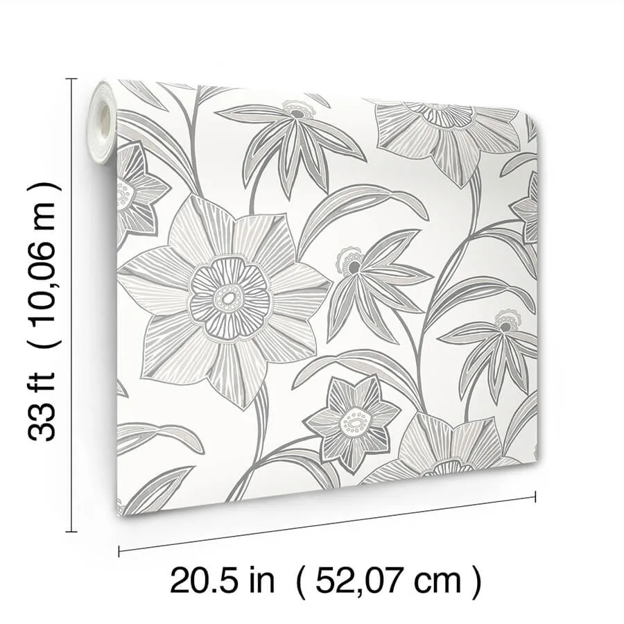 A-Street Prints Star Flower wallpaper, color Charcoal, SKU 4172-27514